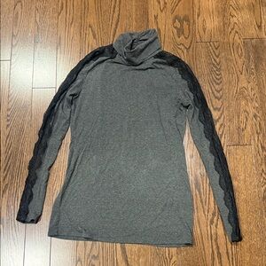 Gray Turtleneck with Black Lace Sleeves